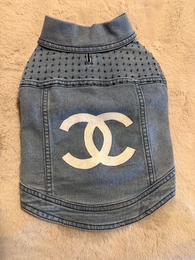 Designer-Inspired Light Blue Denim Dog Jacket with White Logo